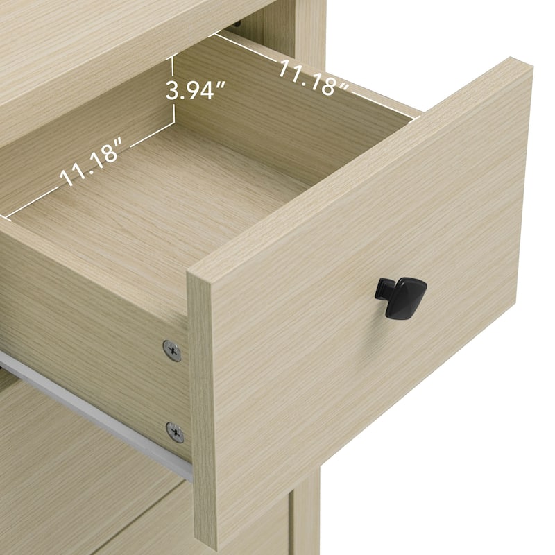 Roomfitters Modern Buffet Cabinet with 2 Embossed Doors and 3 Drawers, Accent Sideboard Storage Cabinet, Natural
