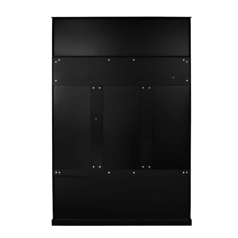 57" 3-in-1 Wood Coat Rack with 6 Hooks and Drawer