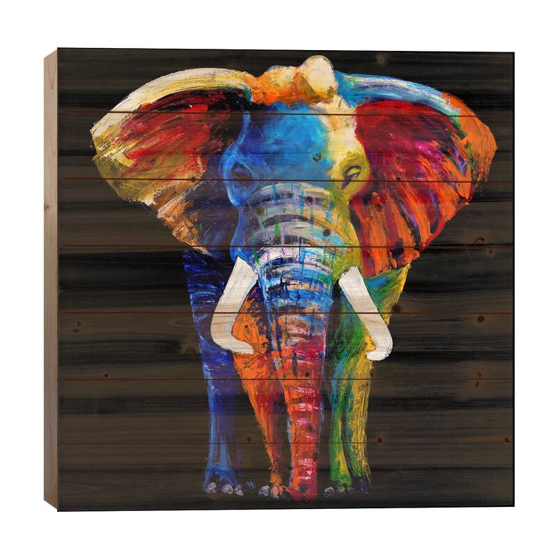 The Great Elephant Print On Wood by Clara Summer - Multi-Color - 26x26x1.5