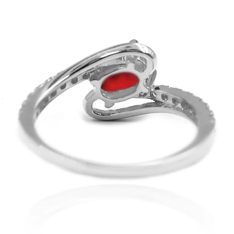 925 Sterling Silver Red Garnet and White Topaz Ring