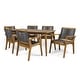 preview thumbnail 1 of 10, Mcgill Outdoor 7 Piece Acacia Wood Dining Set by Christopher Knight Home Teak Finish + Dark Gray