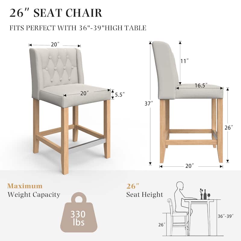 EROMMY Counter & Bar Stools Set of 2, Solid Wood Frame Upholstered Kitchen Stools