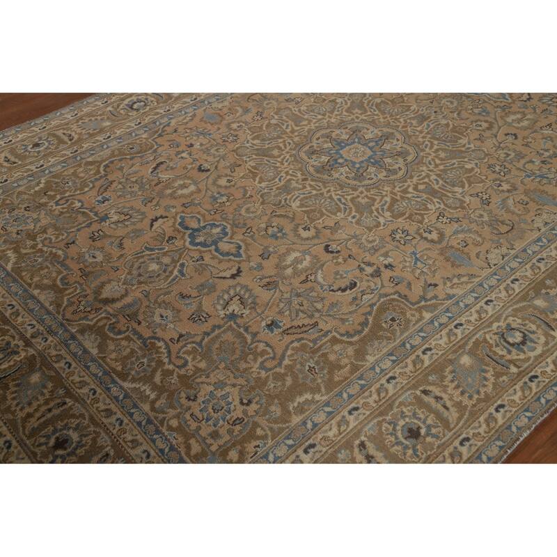 Traditional Mashad Persian Vintage Area Rug Handmade Wool Carpet - 6'2" x 9'3"