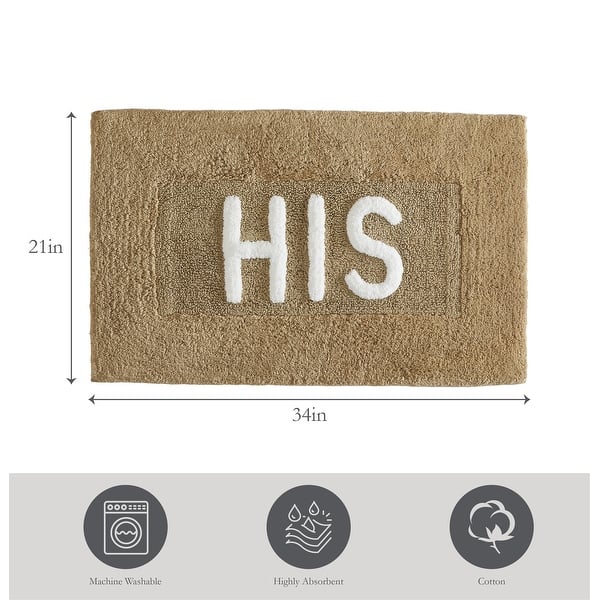 dimension image slide 7 of 10, Jean Pierre Novelty Cotton Bath Rug - 21"x34" - "His" & "Hers"