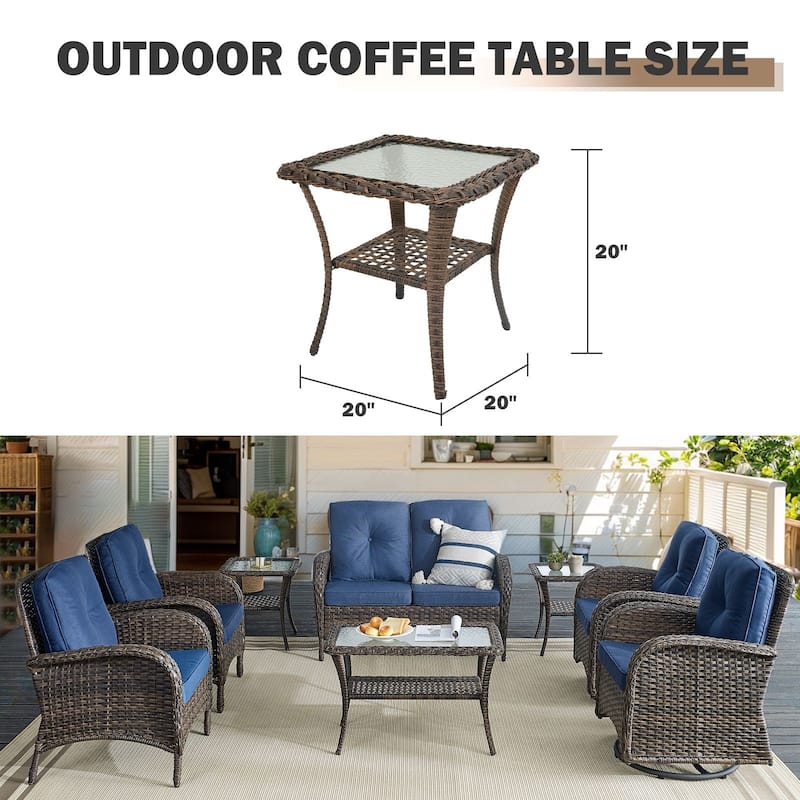 Patio Wicker Coffee Table with Storage -Brown