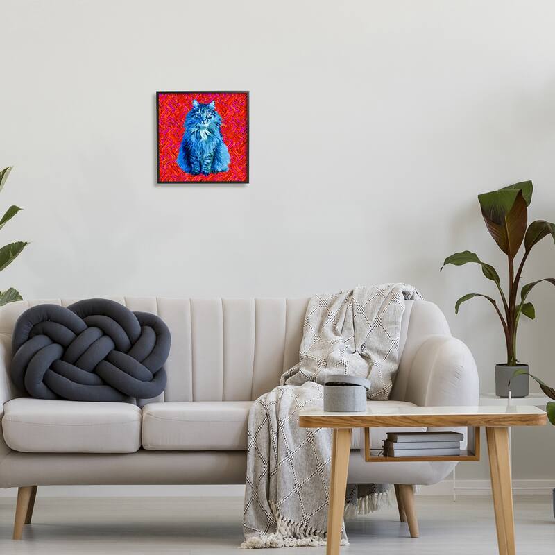 Stupell Modern Pop Design Bold Red Blue Longhair Cat Framed Wall Art