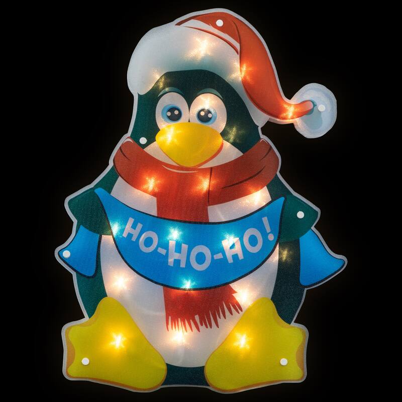 17.5" Lighted Penguin Christmas Window Silhouette