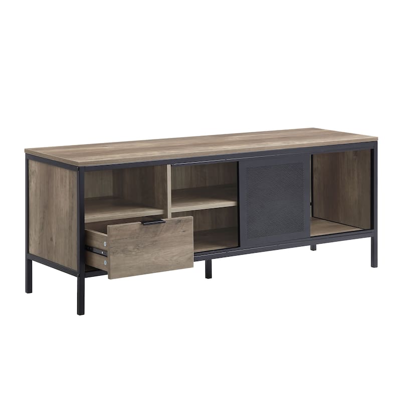Oak 55" Industrial TV Stand with Drawers & Shelf for TVs Up to 50"