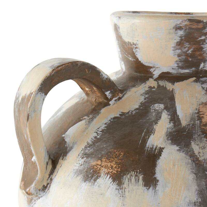 Cream Ceramic Antique Style Pot Decorative Vase with Arched Handles