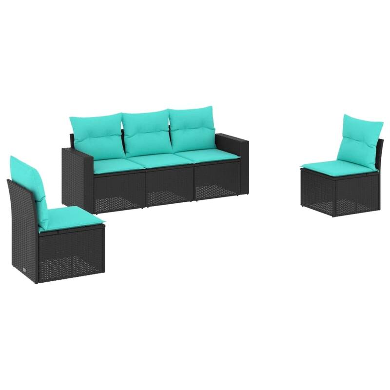 vidaXL 5/6 Piece Patio Sofa Set with Cushions Black Poly Rattan - 21.7" x 24.4" x 27.2"