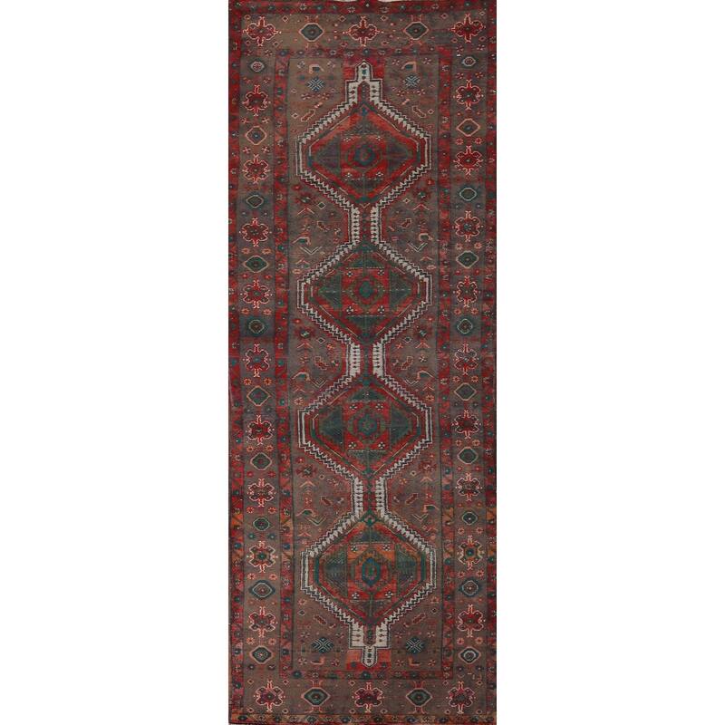 Tribal Heriz Persian Vintage Runner Rug Handmade Wool Carpet - 3'9" x 11'11"