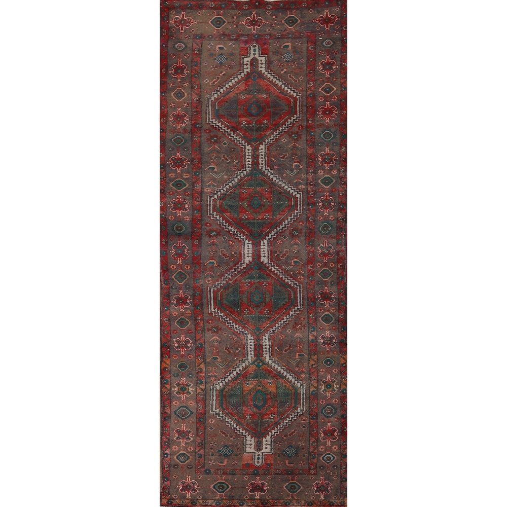 Tribal Heriz Persian Vintage Runner Rug Handmade Wool Carpet - 3'9" x 11'11"