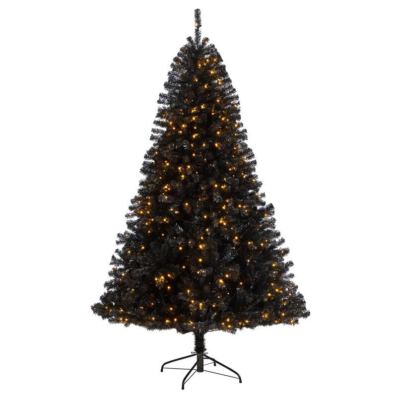 7ft Black Christmas Tree Pre-Lit - Artificial Holiday Tree with Clear Lights & Bendable Branches - 84
