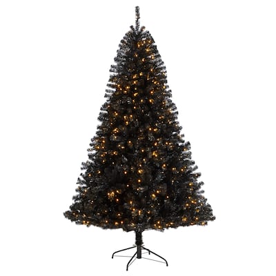 7ft. Black Artificial Christmas Tree with 500 Clear LED Lights & 1428 Tips - Bold Modern Holiday X-Mas Display