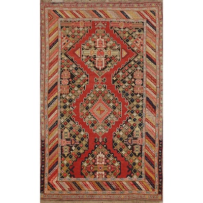 Hand Knotted Oriental 100% Wool Carpet Traditional Geometric Red Kazak Area Rug - 7' 7'' X 4' 2''