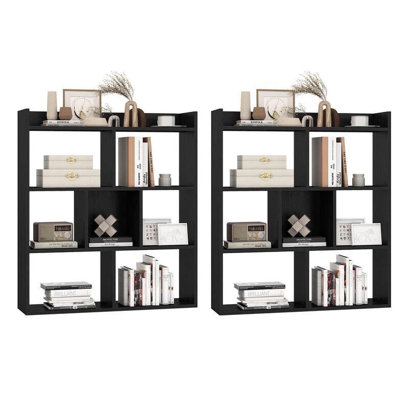 Costway 1/2 PCS 7-cube Bookcase Open Storage Shelf with Anti-tipping - See Details - Black-2 PCS