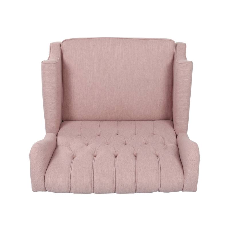 Blush Oversized Upholstered Wingback Push-Back Recliner with Footrest, Button-tufted Backrest, Nailhead Accents