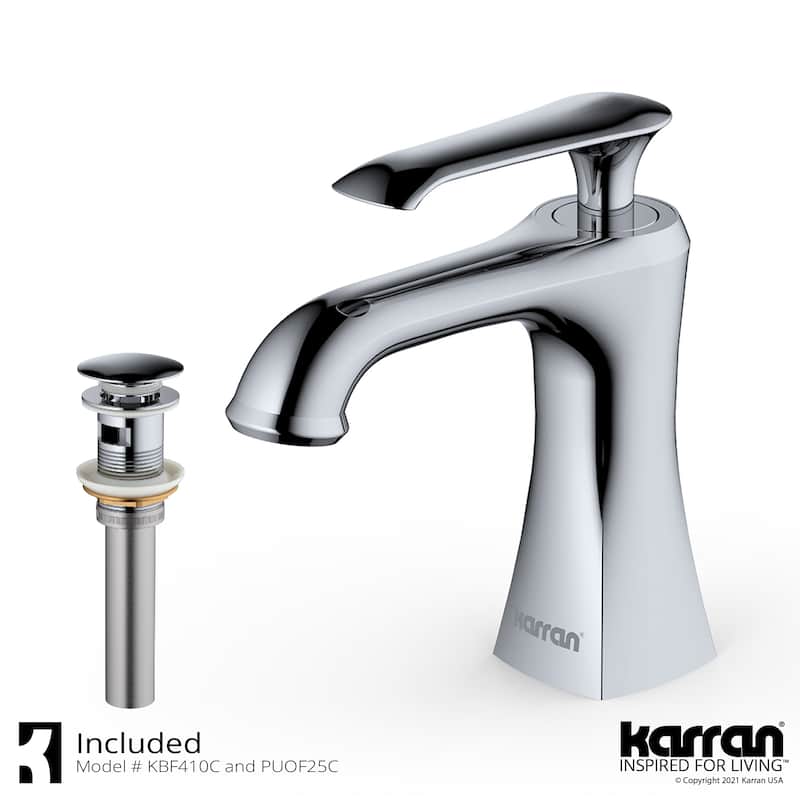 Karran Woodburn Single Hole Single Handle Bathroom Faucet with Matching Pop-Up Drain - Chrome