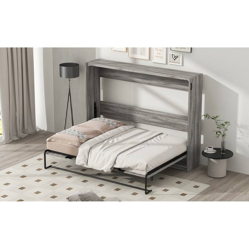 Full Size Murphy Bed, Foldable into Cabinet, No Box Spring Required, Space-Saving Design, MDF & Metal Frame