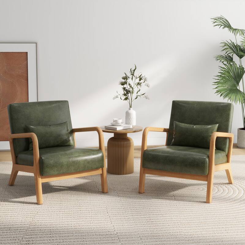 Briston 2 Set Mid Century Modern Wood Accent Chairs with pillow