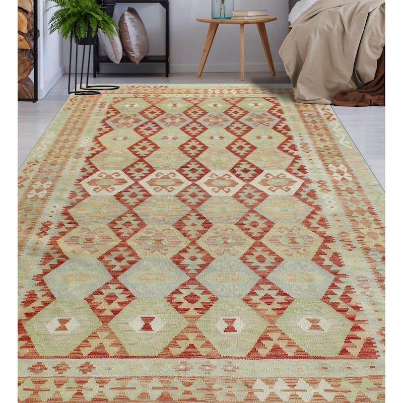 Sun Faded Flatweave Zariah Red/Ivory Rug - 6'7" x 9'8"