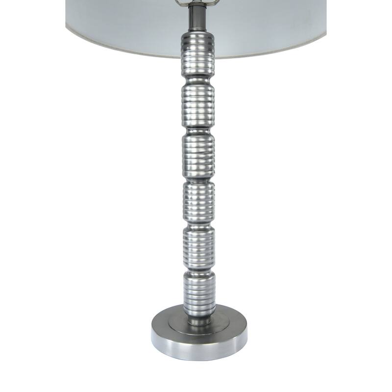 Faceted Stacked Metal Table Lamp with Linen Shade