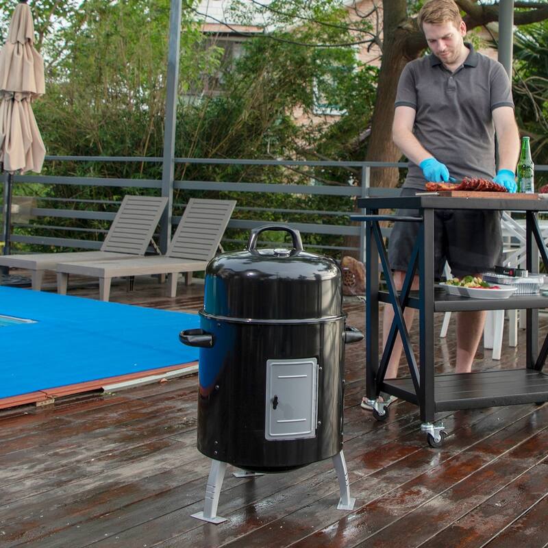 17" 2-In-1 Charcoal Patio Smoker & Grill with Built-in Thermometer - Black