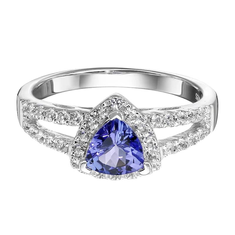 925 Sterling Silver Tanzanite and Created White Sapphire Ring