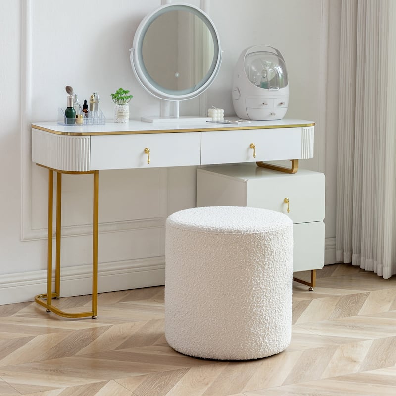 KINWELL Round Upholstered Pouf Ottoman Footrest