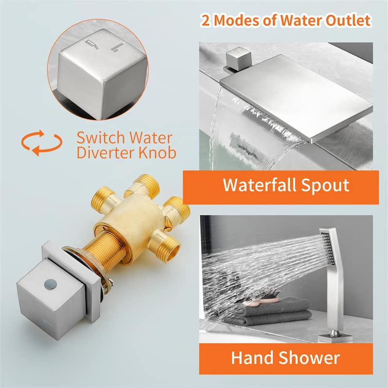 Waterfall Deck Mount Tub Faucet With Handheld Shower Brass Roman Bathtub Faucet Modern Tub Filler With Sprayer