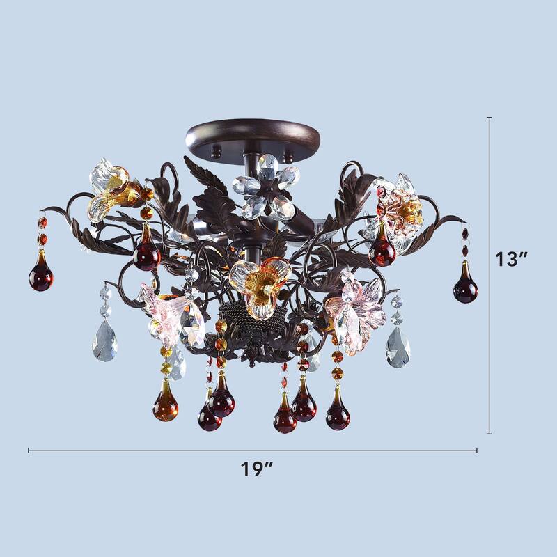 Elk Home Cristallo Fiore Deep Rust Crystal 3 Light Semi Flush Mount