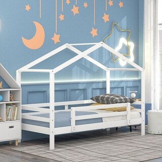 Friendly Design Twin Over Twin Bunk Bed with Roof, Slide and Ladder