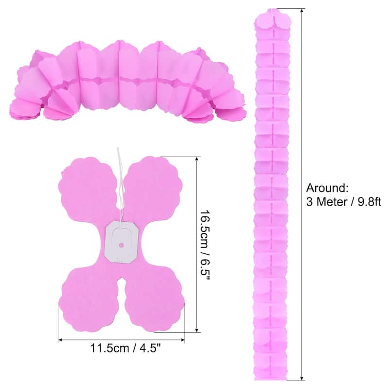6Pcs 9.8ft Four-Leaf Paper Flower Garland Hanging Streamers - Pink