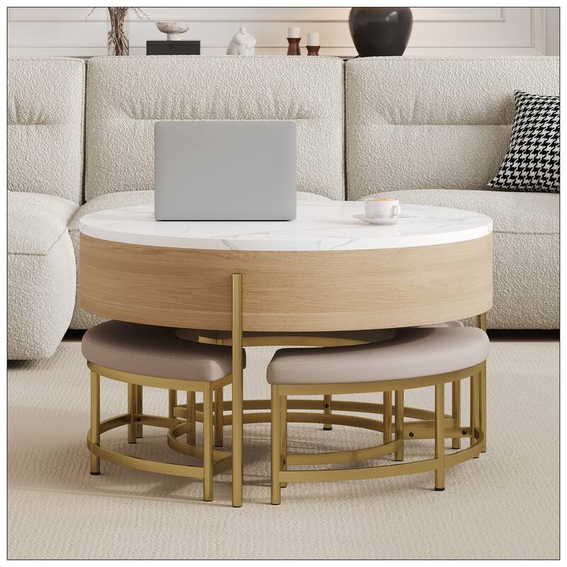 Modern Round Lift-Top Coffee Table with Storage
