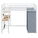 preview thumbnail 48 of 78, Full Size Metal Loft Bed with Workstation Desk, Built-In Shelves, LED Light Strip, Power Outlet & Hanging Wardrobe Storage