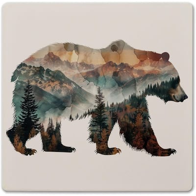 Bear Silhouette Decorative Heat Tolerant Stone Trivet with Non-Skid Cork Backing 8” Square Artistic, Durable, Easily Wipes Clean