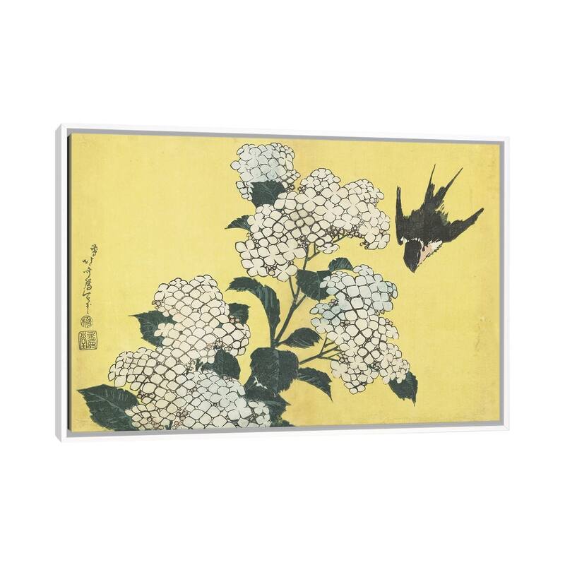 iCanvas "Hydrangea And Swallow, c.1832" by Katsushika Hokusai Framed Canvas Print - White - 18x26