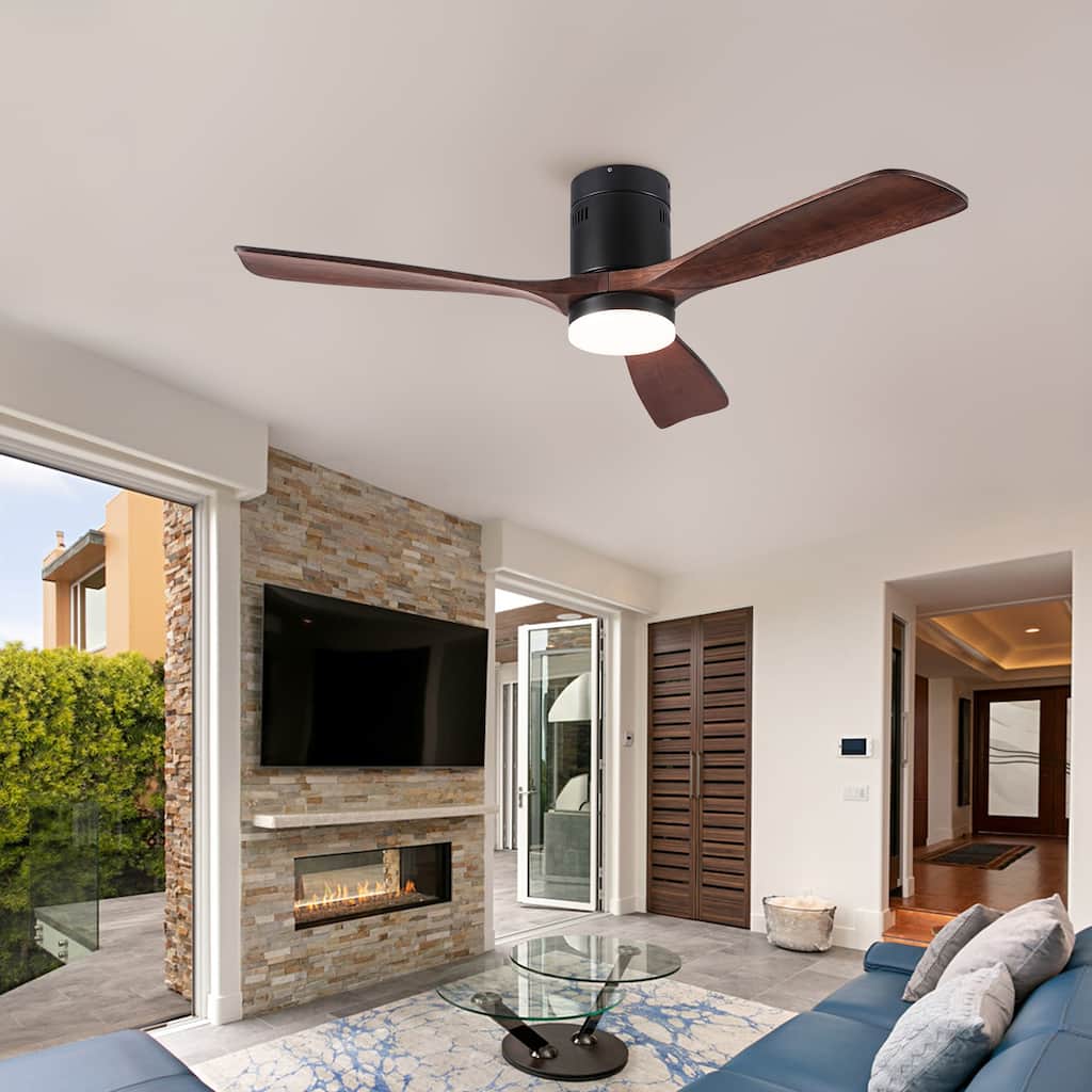 6-Speed Remote Control Wood Dimmable Ceiling Fan with Lights & Reversible Motor, Smart APP Control, Quiet Flush Mount Fan