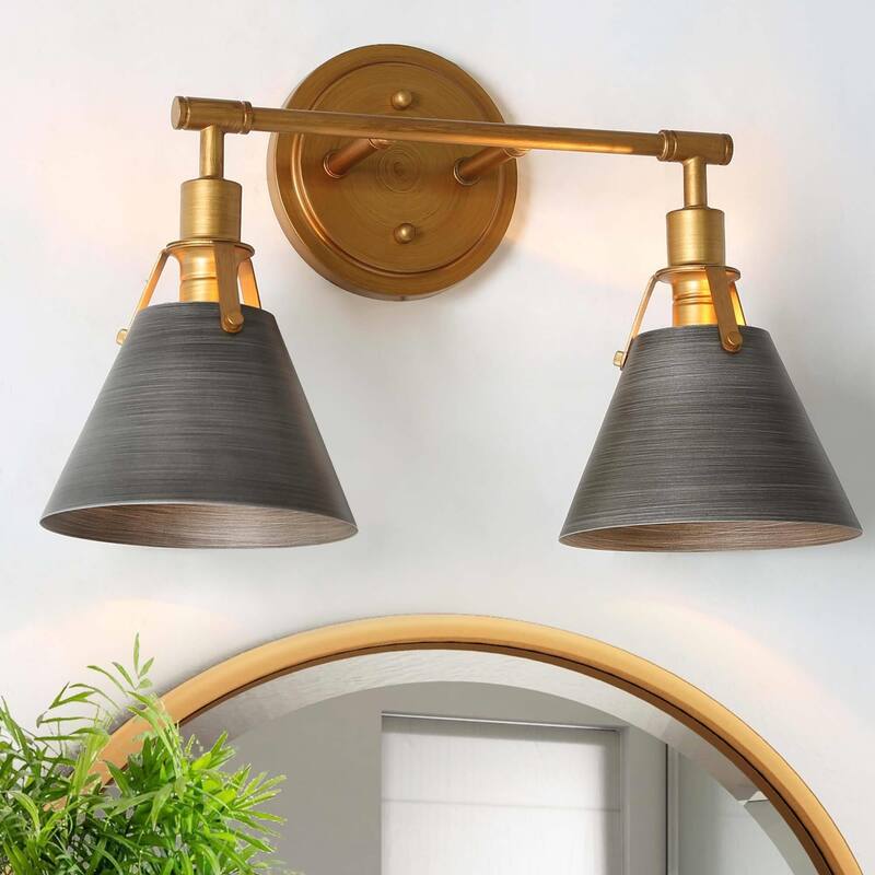 Coney Modern Dimmable Wall Sconce Metal Brushed Bathroom Vanity Light - 2-Light - Brushed Silver Gold