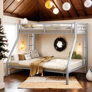 Wider Design Twin XL over Queen Metal Bunk Bed with Ladder and Safety Guardrails