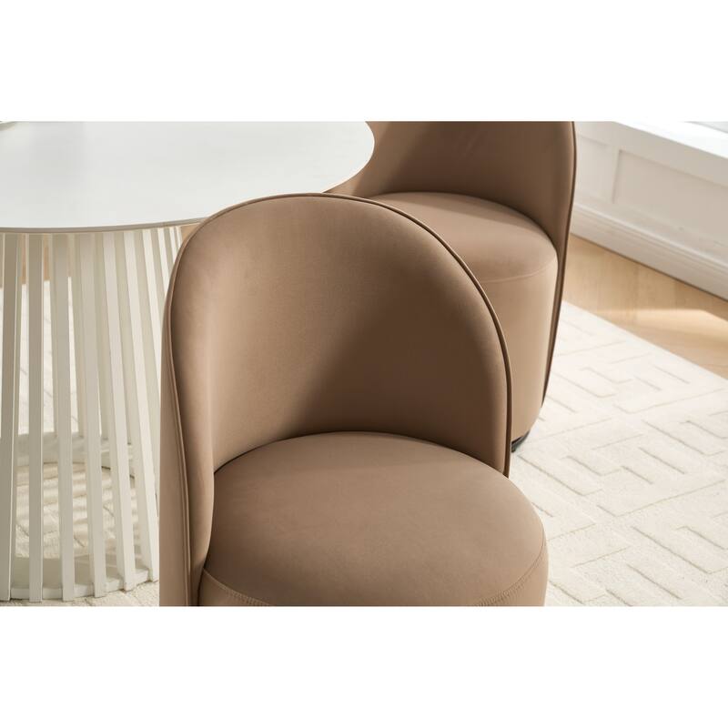 Set Of 1 Upholstered Kitchen & Dining Room Barrel Chair,Modern Round Velvet Dining Chair,360 Degree Swivel Comfy Armless Chair