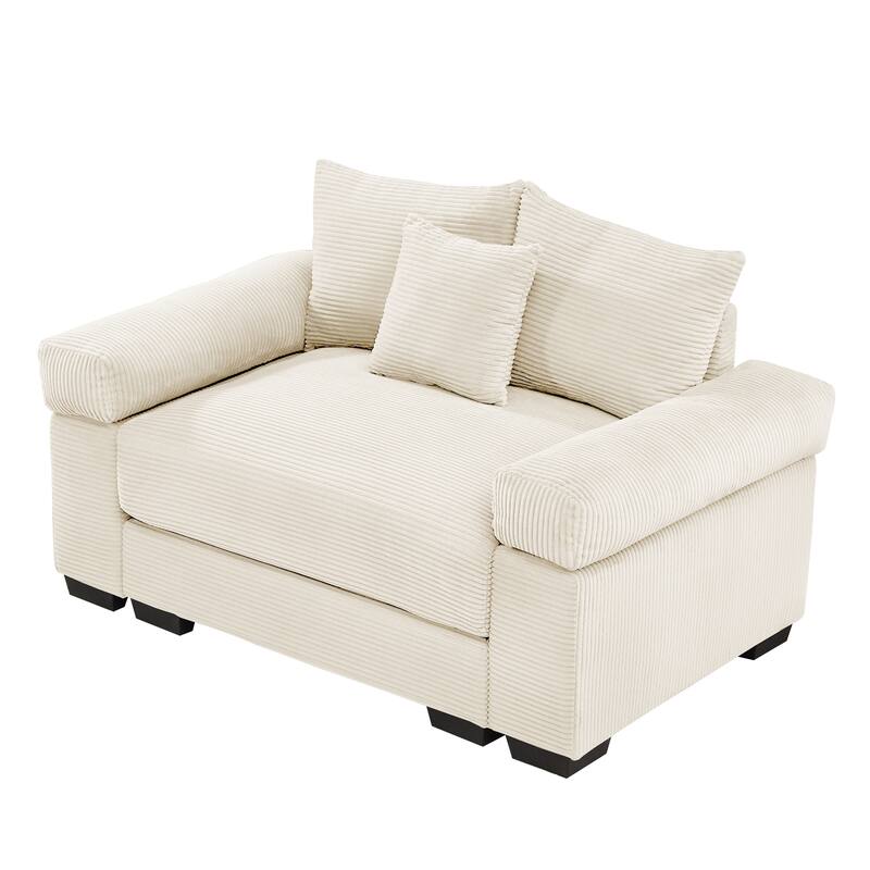 Oversized Chaise Lounge Corduroy Chair Indoor Single Sofa with Ottoman for Living Room Bedroom