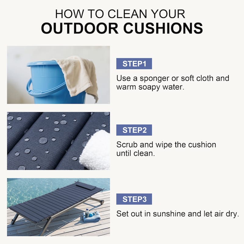 Outdoor Chaise Lounge Cushion Quilted Patio Sun Lounger Pad with Straps