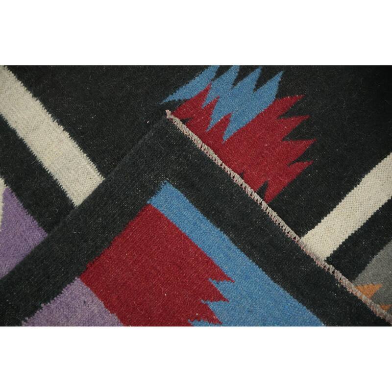 Hand Woven Oriental 100% Wool Carpet Southwestern Tribal Black Kilim Area Rug - 9' 11'' X 8' 6''