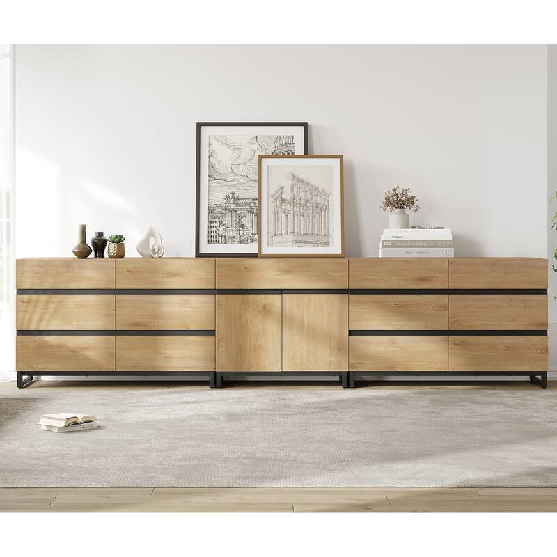 WAMPAT Modern Dresser with Adjustable Shelves, 3 in 1 Chest with Glass Doors and Storage Cabinet for Bedroom