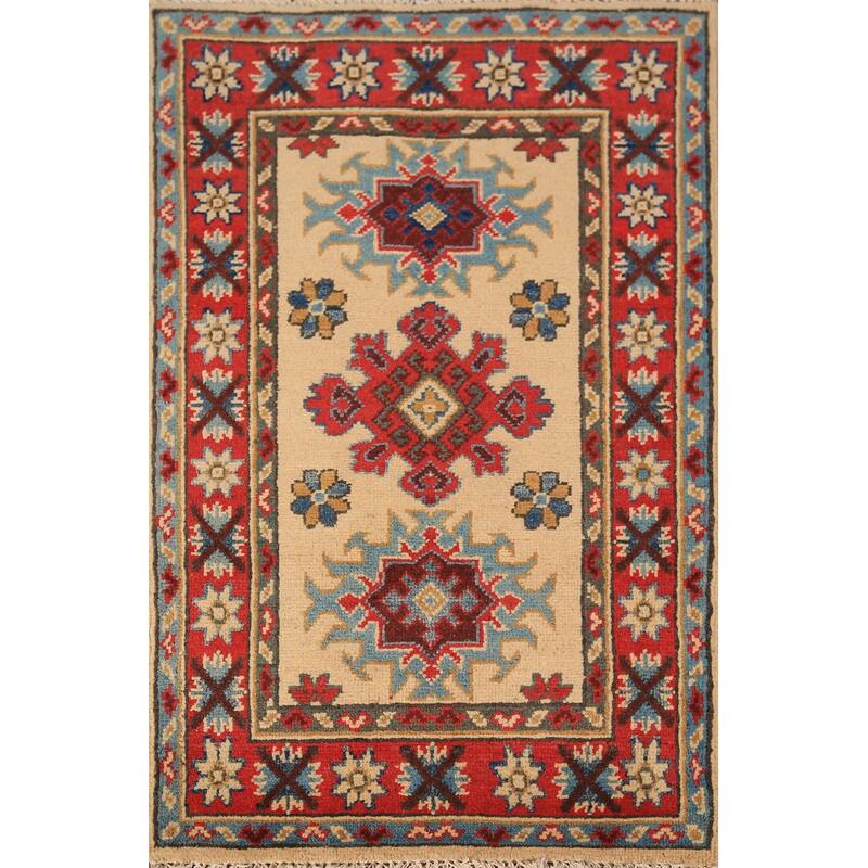 Geometric Kazak Foyer Rug Hand-Knotted Traditional Wool Carpet - 2'0" x 3'0"