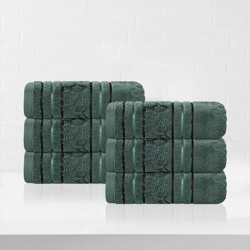 Superior Sadie Zero Twist Cotton Jacquard Hand Towel, Set of 6 - Forest Green