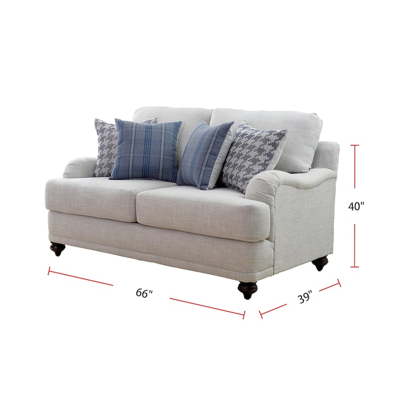 Linen-Like Fabric Loveseat with Recessed Arms in Light Grey and Dark Brown