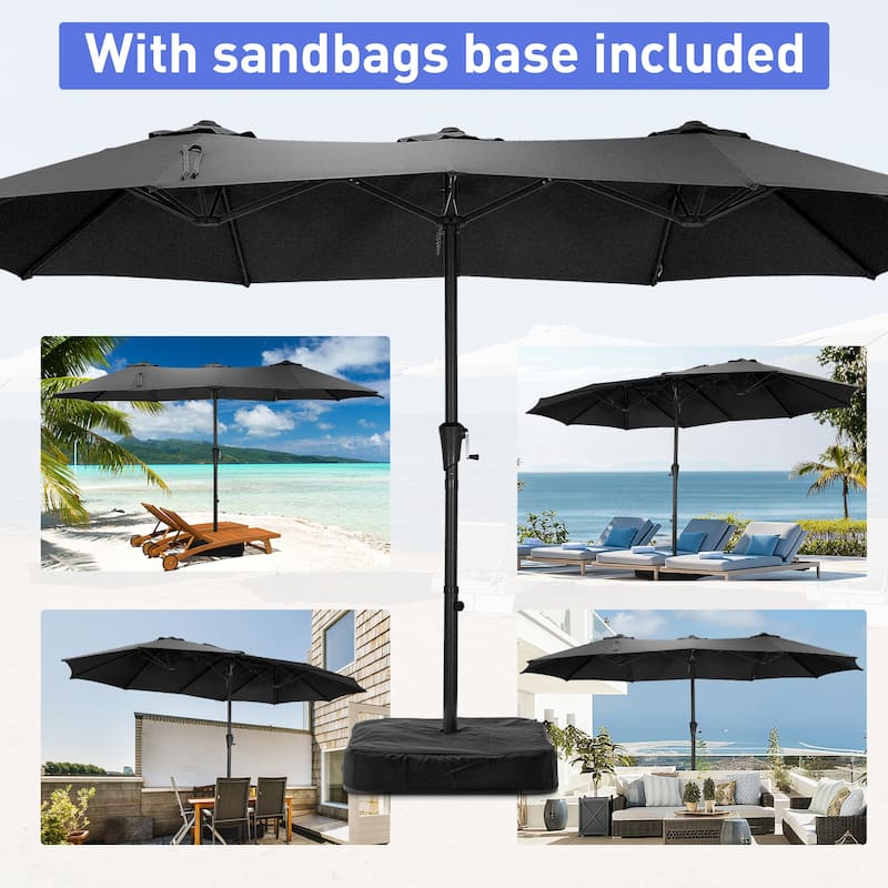 Autlaycil 15ft Patio Umbrella with Base,Large Outdoor Rectangle Double-Sided Umbrella