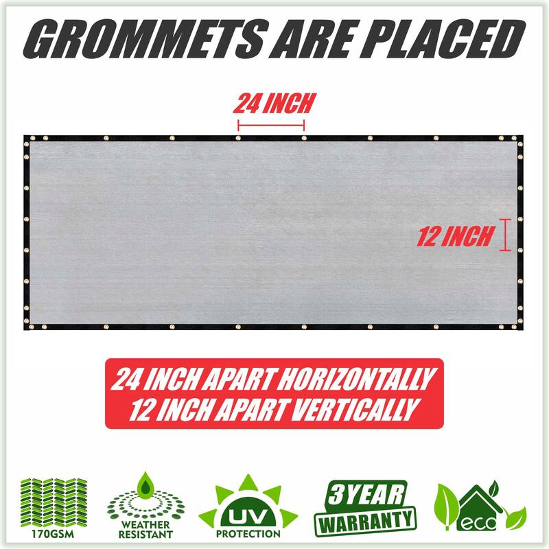 ColourTreeUSA 10' 12' 25' 50' Grey Fence Privacy Screen Windscreen Cover Fabric Shade Tarp Mesh Cloth Commercial Grade 170 GSM